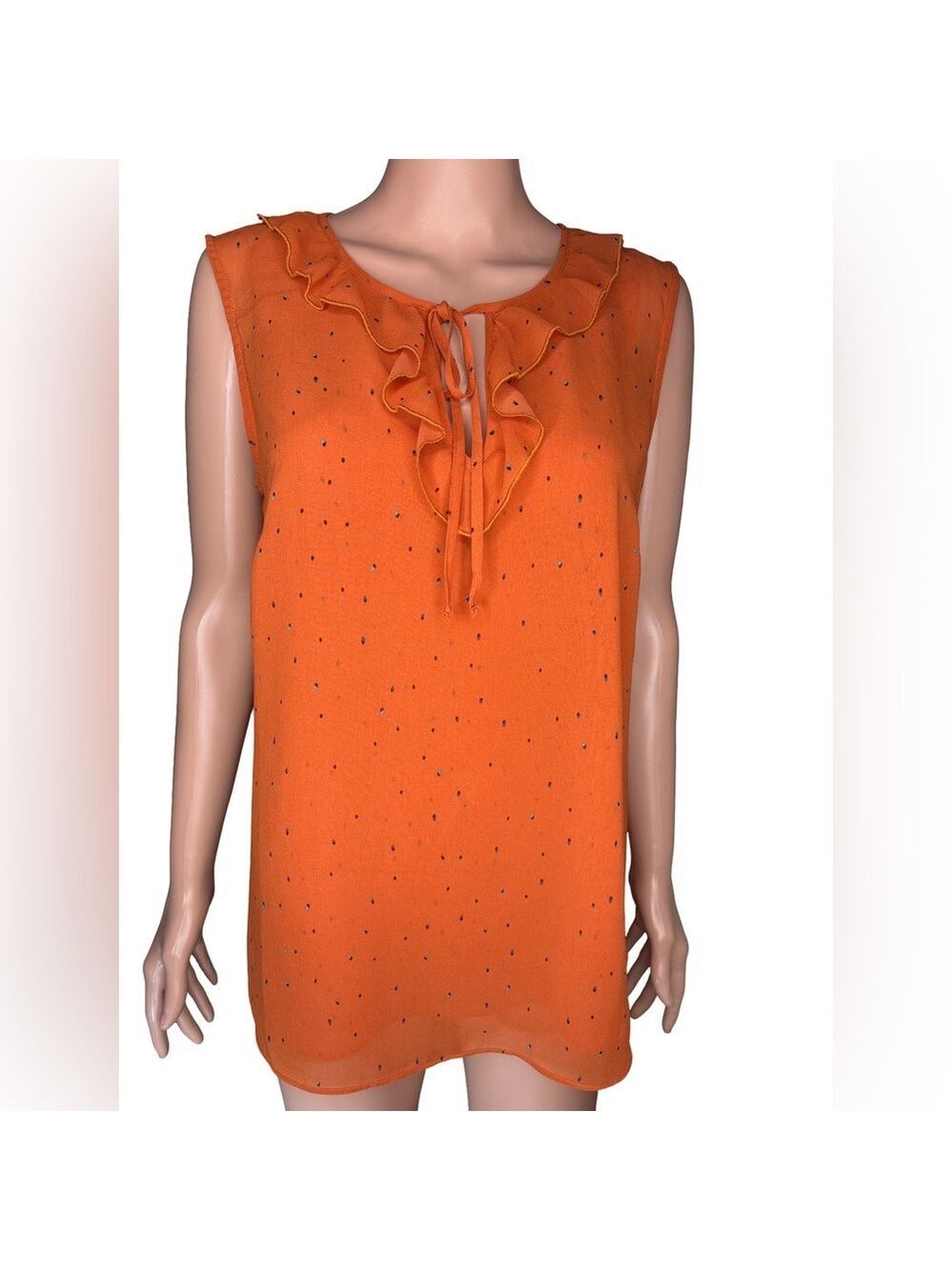 CAbi Dark Orange Ruffle Peasant Tie-Front Blouse Medium